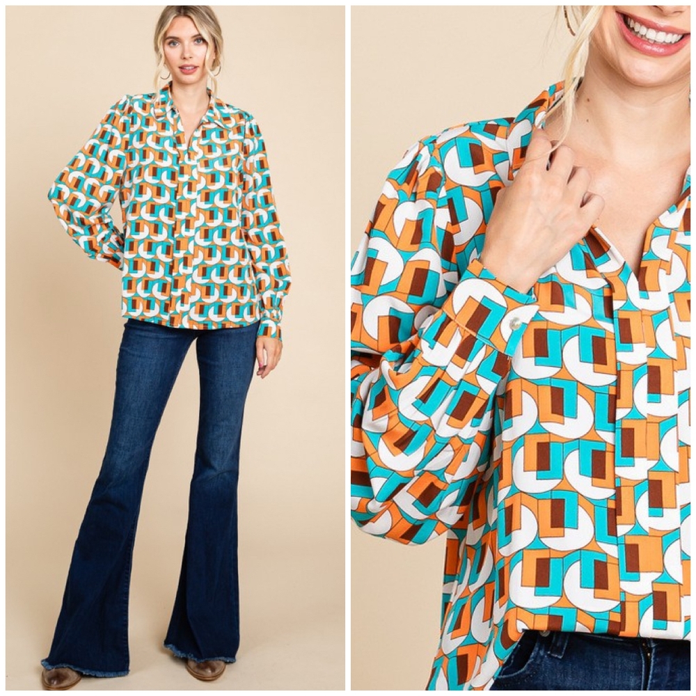 JODIFL Retro Chic Relaxed Fit Long Sleeves Blouse - Picture 1 of 7